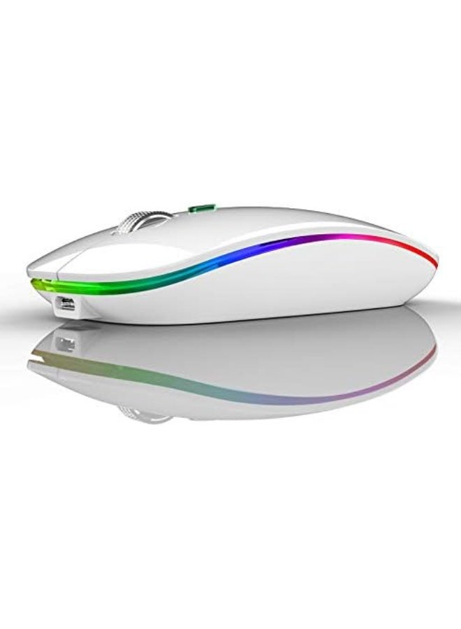 TENMOS Wireless Bluetooth Mouse, LED Slim (Bluetooth 5.1 + USB) 2.4GHz Rechargeable Silent Bluetooth Wireless Mouse with Type C Adapter for Laptop/MacBook/iPad OS 13 and Above (White) - Image 1