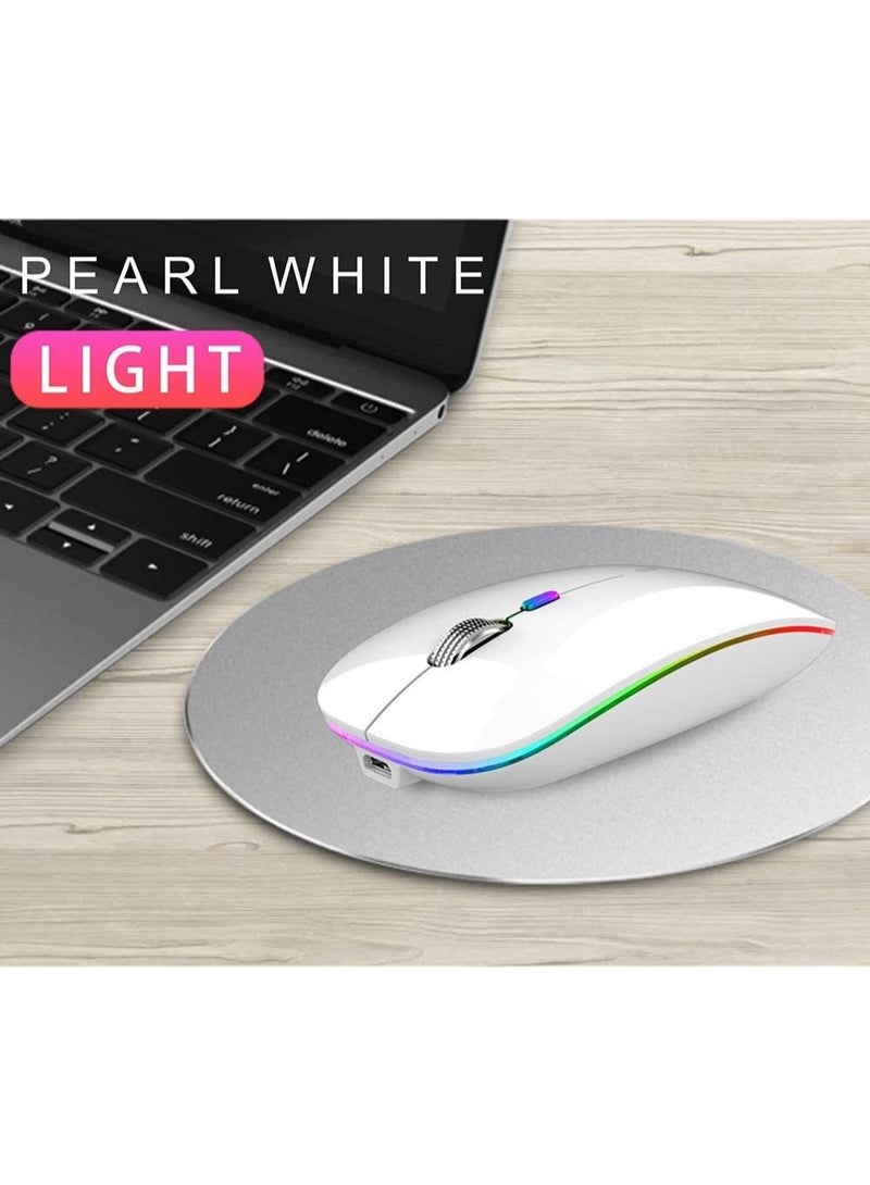 TENMOS Wireless Bluetooth Mouse, LED Slim (Bluetooth 5.1 + USB) 2.4GHz Rechargeable Silent Bluetooth Wireless Mouse with Type C Adapter for Laptop/MacBook/iPad OS 13 and Above (White) - Image 2
