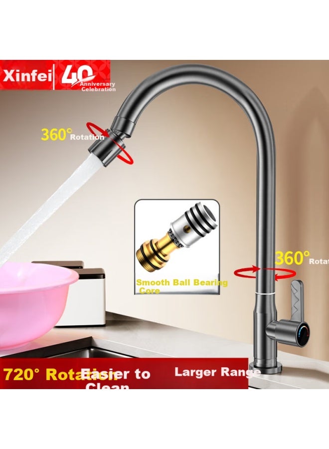 New Fly Xinfei Stainless Steel Kitchen Faucet Single Cold Pressurized Anti-splash Universal Rotating Vegetable Washing Basin Sink Faucet Gray Water Faucet - Image 1