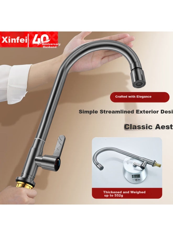 New Fly Xinfei Stainless Steel Kitchen Faucet Single Cold Pressurized Anti-splash Universal Rotating Vegetable Washing Basin Sink Faucet Gray Water Faucet - Image 3