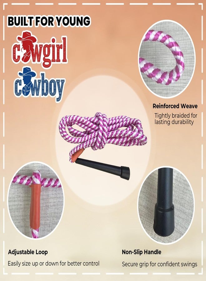 OOHGLITZ Kids Cowboy Lasso Rope Toy - Adjustable Pre-Tied Roping Rope, 84in Ranch Toy with Handle for Outdoor Pretend Play (Pink and White) - Image 4