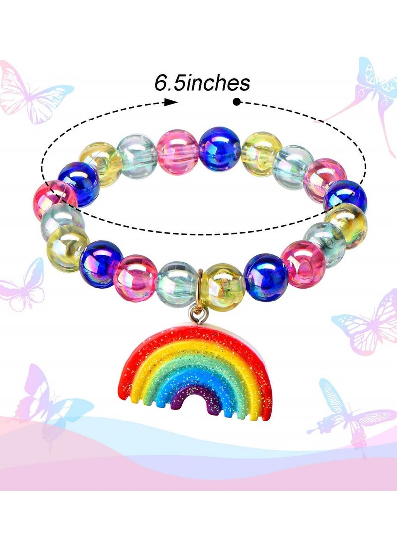 SOLARAE 12pcs Butterfly Beaded Bracelet Colorful Princess Bracelet Girls Present Toy Stretchy Costume Jewelry Set Favors Crystal Friendship Jewelry Dress up for Birthday Party Carnival Favors (Style 2-12pcs) - Image 4