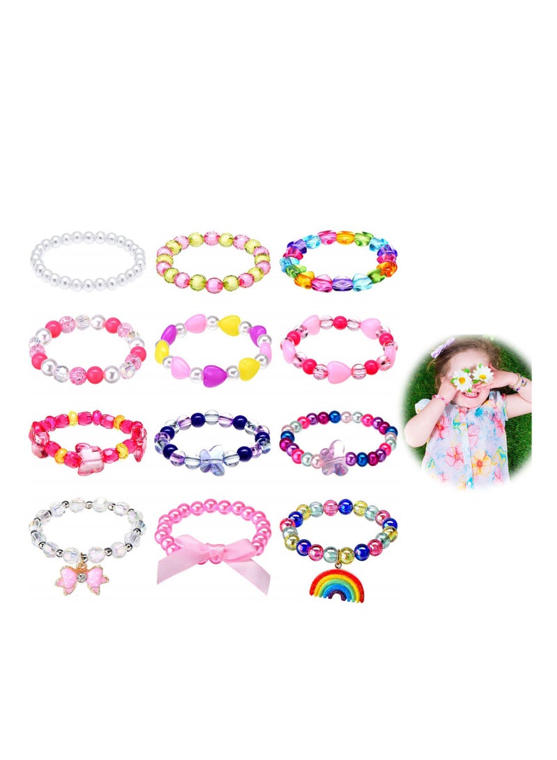 SOLARAE 12pcs Butterfly Beaded Bracelet Colorful Princess Bracelet Girls Present Toy Stretchy Costume Jewelry Set Favors Crystal Friendship Jewelry Dress up for Birthday Party Carnival Favors (Style 2-12pcs) - Image 1