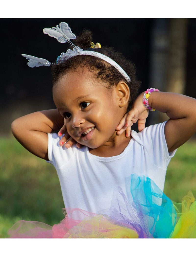 SOLARAE 12pcs Butterfly Beaded Bracelet Colorful Princess Bracelet Girls Present Toy Stretchy Costume Jewelry Set Favors Crystal Friendship Jewelry Dress up for Birthday Party Carnival Favors (Style 2-12pcs) - Image 5