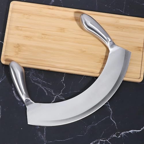 DAYANIDHI Dayanadhi Professional 9.5 Inch Stainless Steel Pizza Cutter | Double Handle Multipurpose Slicer | Sharp Blade for Pizza Garlic Fruits Vegetables Mincing & Slicing (Silver, 1 Piece) - Image 2