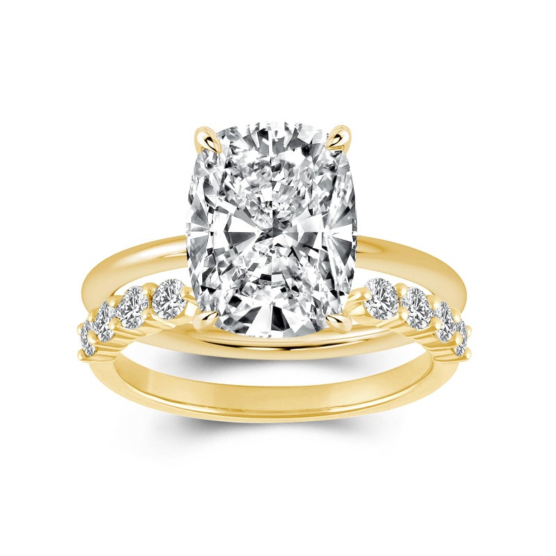 RODIFFY 35CT Cushion Cut Engagement Ring Set18K Yellow Gold Plated 925 Sterling Silver Bridal Ring Set with Open Wedding band Yellow Gold 6