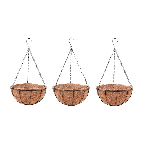 LáLáGreen LaLaGreen Hanging Planters with Coco Liners (12 Inch, 3 Pack) Hanging Baskets for Plant Outdoor, Hanging Plant Pot Flower Metal Wire Round Holder Hanger Hook Chain Deck Porch Garden Balcony Boho Decor - Image 1