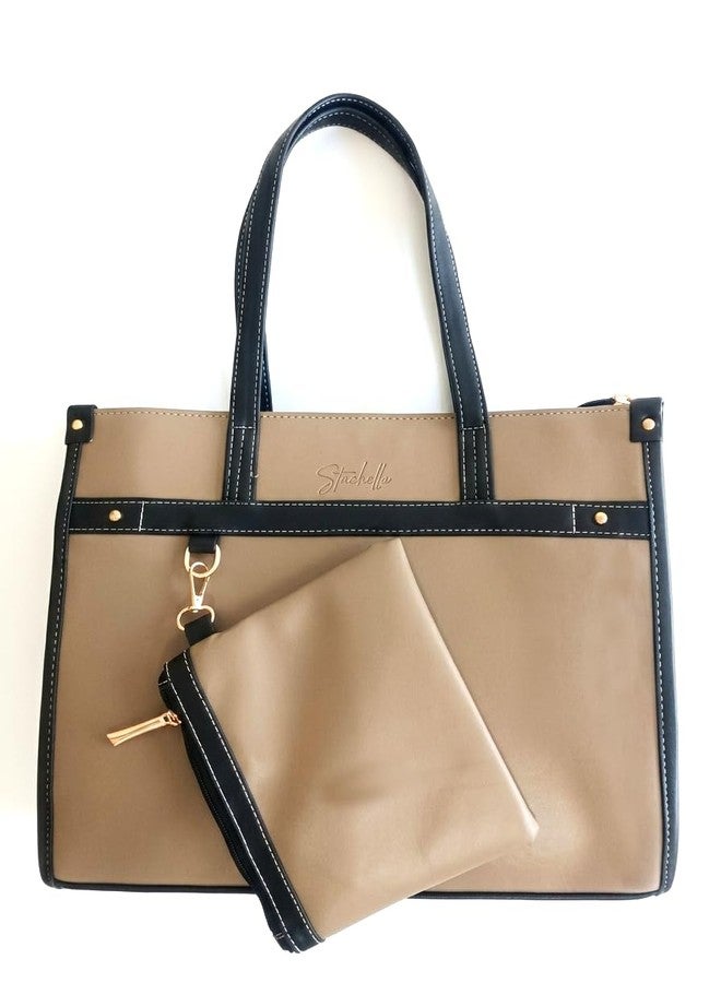 woman Stachella Two-Tone Tote Bag with Detachable Pouch - Image 2