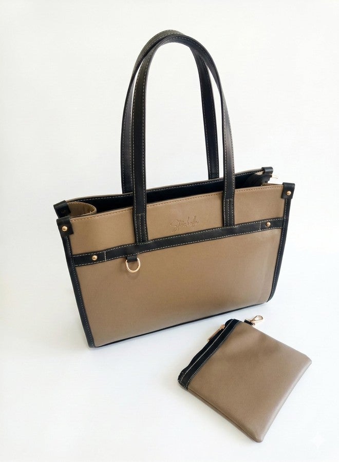 woman Stachella Two-Tone Tote Bag with Detachable Pouch - Image 3