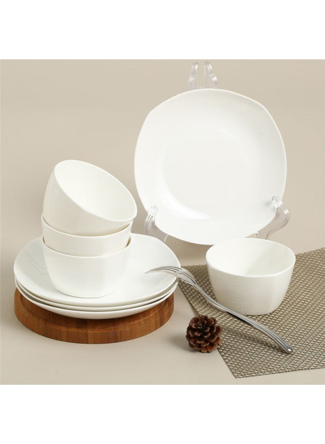 Sky Top Bone China Ceramic Dinnerware Set, Pure White, For Home Use, Housewarming Gift, Microwave Safe, 4 People, 8 Pieces, Square Shape - Image 1