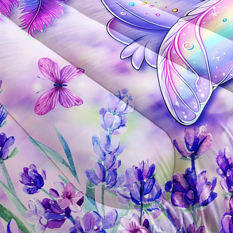 UEVBF Cute Axolotl Comforter Sets Twin Size,Blooming Lavender Butterfly Printed Bedding Set for Kids Girls Room Decor,Cartoon Ocean Animal Themed Comforter Sets with 2 Pillowcases. - Image 5