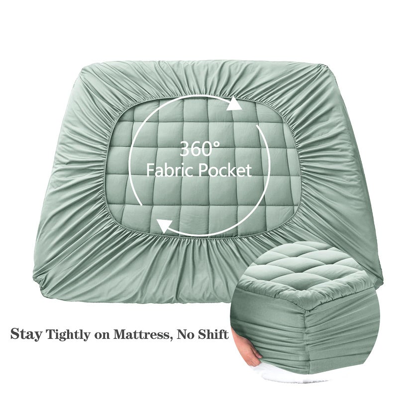 EASELAND King Size Mattress Pad Pillow Top Mattress Cover Quilted Fitted Mattress Protector 8-21" Deep Pocket Cooling Mattress Topper (78x80 Inches, Pale Aqua) - Image 4