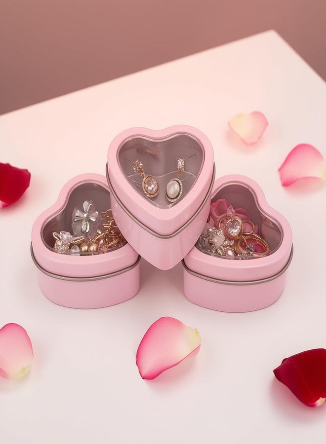 Thintinick 25-Pack 2oz Empty Heart Shaped Mini Metal Tins with Clear View Window Lids for Candle Making, Candies, Gifts & Treasures (Pink) - Image 3