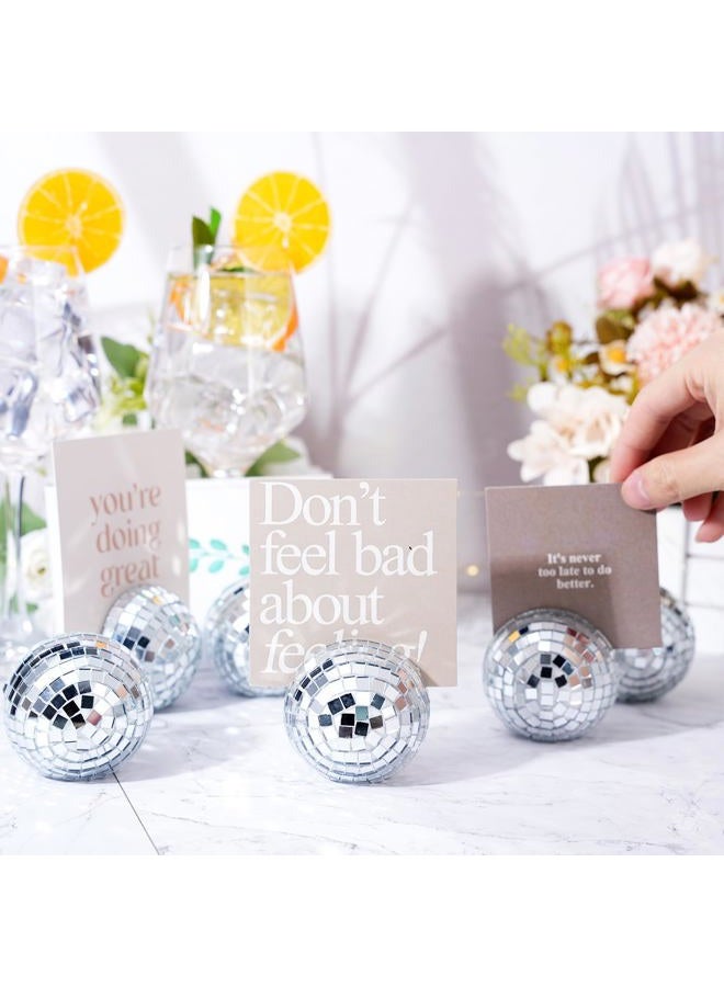 Engrowtic 12 Pcs Disco Ball Place Card Holders Silver Table Number Holder for Photo Name Card Stands Disco Centerpiece Decor for Wedding Party Birthday Table Number, 2 Inch - Image 3