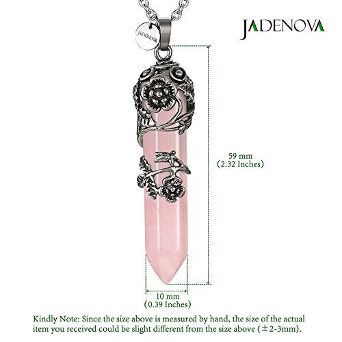 JADENOVA Antique Silver Rose Flower Wrapped Energy Healing Crystal Gemstone Pendant Necklace 20 Inches Stainless Steel Chain（Natural Rose Quartz） - Image 3