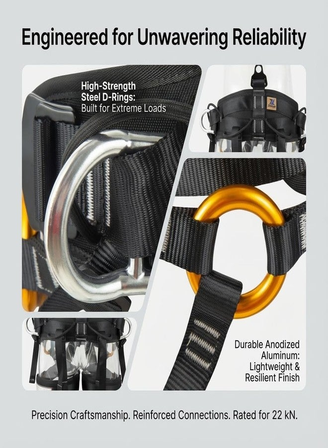 Zeluga 15-227 High Strength Fall Protection Safety Harness, Half Body Arborist Climbing Harness with Heavy-Duty D-Rings, Safety Belt for Tree Work, Climbing, Construction, Black - Image 3
