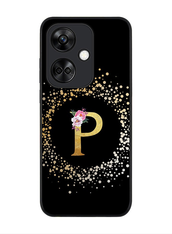 Stylizedd Rugged Black Edge case for OnePlus Nord CE3 / Oppo K11, Slim fit Flexible   Custom Monogram Initial Letter Floral Pattern Alphabet - P (Black) - Image 1