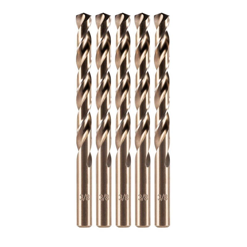 amoolo 3/8" Cobalt Drill Bit(5Pcs), M35 HSS Metal Drill Bit Set for Hard Metal, Stainless Steel, Cast Iron - Image 1