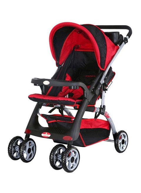 Baby Plus Red & Black Ultra-Light Stroller – Compact, Foldable & Travel-Ready for Newborns & Toddlers (0-3 Years), with Multi-Position Reclining Seat, Sun Canopy, Storage Basket & Shock-Absorbing Wheels