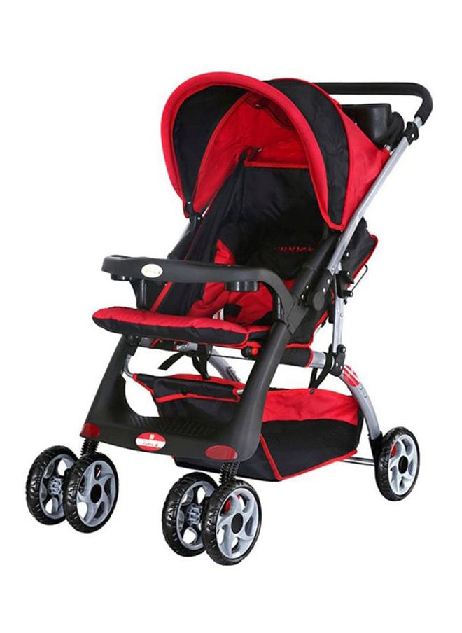 BABY PLUS - Baby Plus Red & Black Ultra-Light Stroller – Compact, Foldable & Travel-Ready for Newborns & Toddlers (0-3 Years), with Multi-Position Reclining Seat, Sun Canopy, Storage Basket & Shock-Absorbing Wheels - Image 1