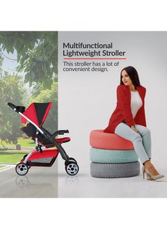 BABY PLUS Baby Plus Red & Black Ultra-Light Stroller – Compact, Foldable & Travel-Ready for Newborns & Toddlers (0-3 Years), with Multi-Position Reclining Seat, Sun Canopy, Storage Basket & Shock-Absorbing Wheels  - Image 4