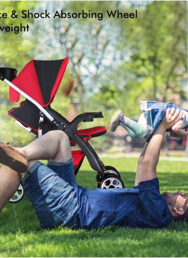 BABY PLUS - Baby Plus Red & Black Ultra-Light Stroller – Compact, Foldable & Travel-Ready for Newborns & Toddlers (0-3 Years), with Multi-Position Reclining Seat, Sun Canopy, Storage Basket & Shock-Absorbing Wheels - Image 1
