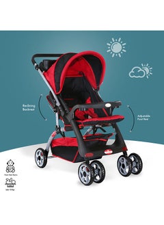 BABY PLUS Baby Plus Red & Black Ultra-Light Stroller – Compact, Foldable & Travel-Ready for Newborns & Toddlers (0-3 Years), with Multi-Position Reclining Seat, Sun Canopy, Storage Basket & Shock-Absorbing Wheels  - Image 5