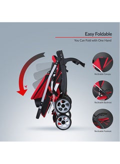 BABY PLUS Baby Plus Red & Black Ultra-Light Stroller – Compact, Foldable & Travel-Ready for Newborns & Toddlers (0-3 Years), with Multi-Position Reclining Seat, Sun Canopy, Storage Basket & Shock-Absorbing Wheels  - Image 3