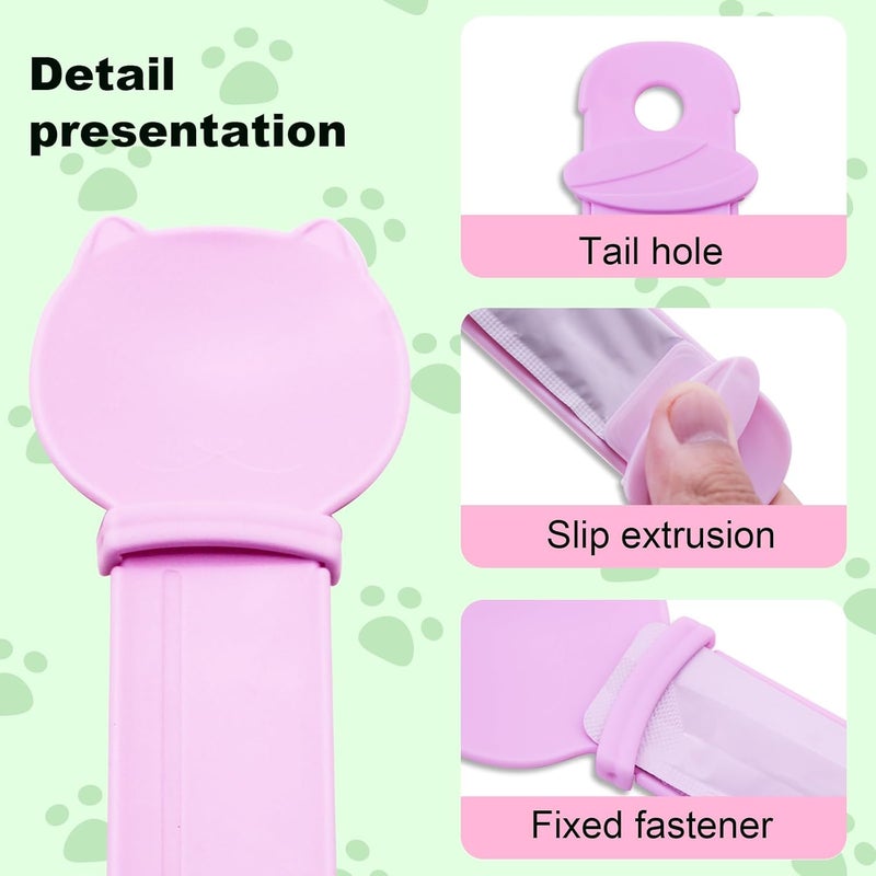 LuckyOpt Cat Strip Squeeze Feeder, 2pcs Cute Easy to Clean Cat Treat Spoon lickable Cat Food Spoon with Hanging Hole, Multifunctional Pet Feeding Spoon Not Dirty Hands Cat Feeding Spoon (Green+Pink) - Image 3
