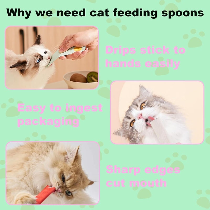 LuckyOpt Cat Strip Squeeze Feeder, 2pcs Cute Easy to Clean Cat Treat Spoon lickable Cat Food Spoon with Hanging Hole, Multifunctional Pet Feeding Spoon Not Dirty Hands Cat Feeding Spoon (Green+Pink) - Image 4