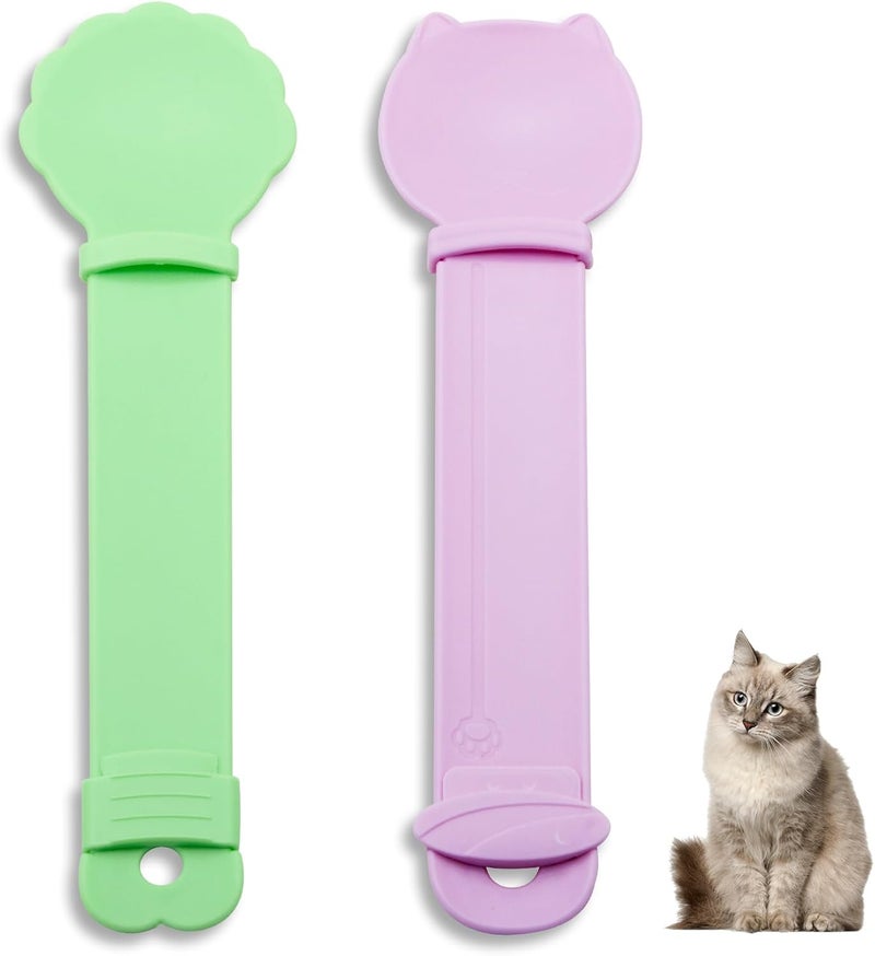 LuckyOpt Cat Strip Squeeze Feeder, 2pcs Cute Easy to Clean Cat Treat Spoon lickable Cat Food Spoon with Hanging Hole, Multifunctional Pet Feeding Spoon Not Dirty Hands Cat Feeding Spoon (Green+Pink) - Image 1