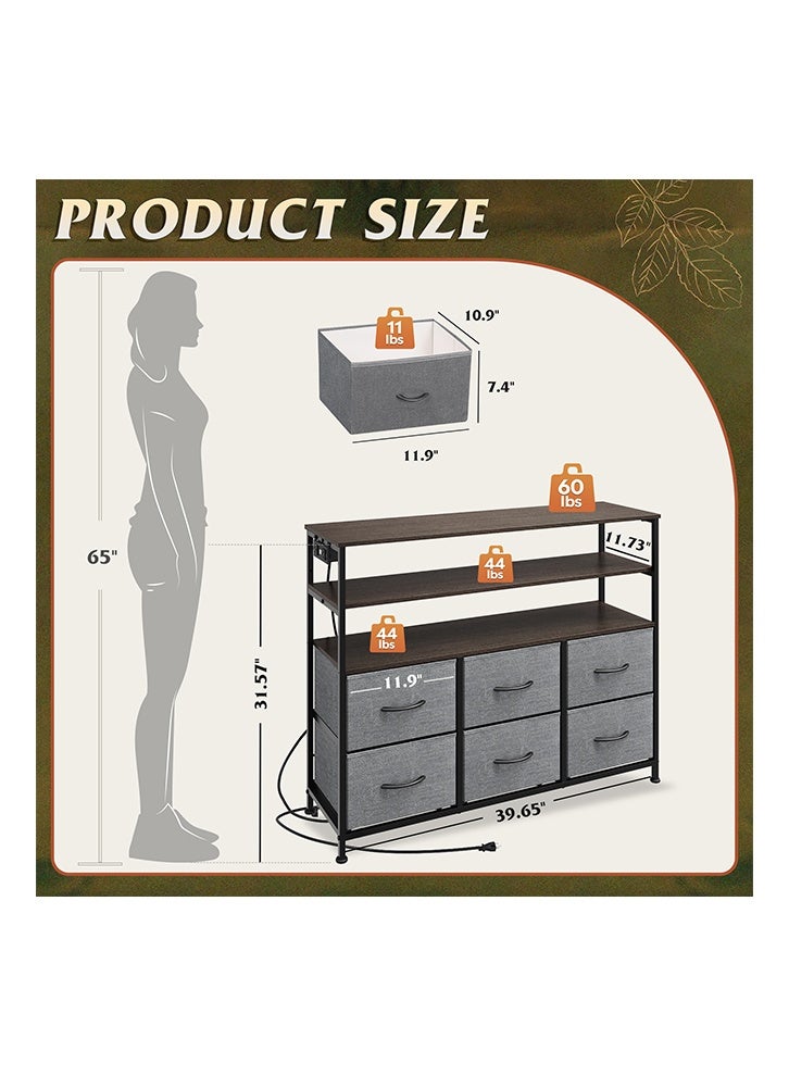NKX Six-drawer double open shelf  Cabinet for inside Home Room Storage Cabinet 47" inch Grey Color 39.65" inches - Image 4