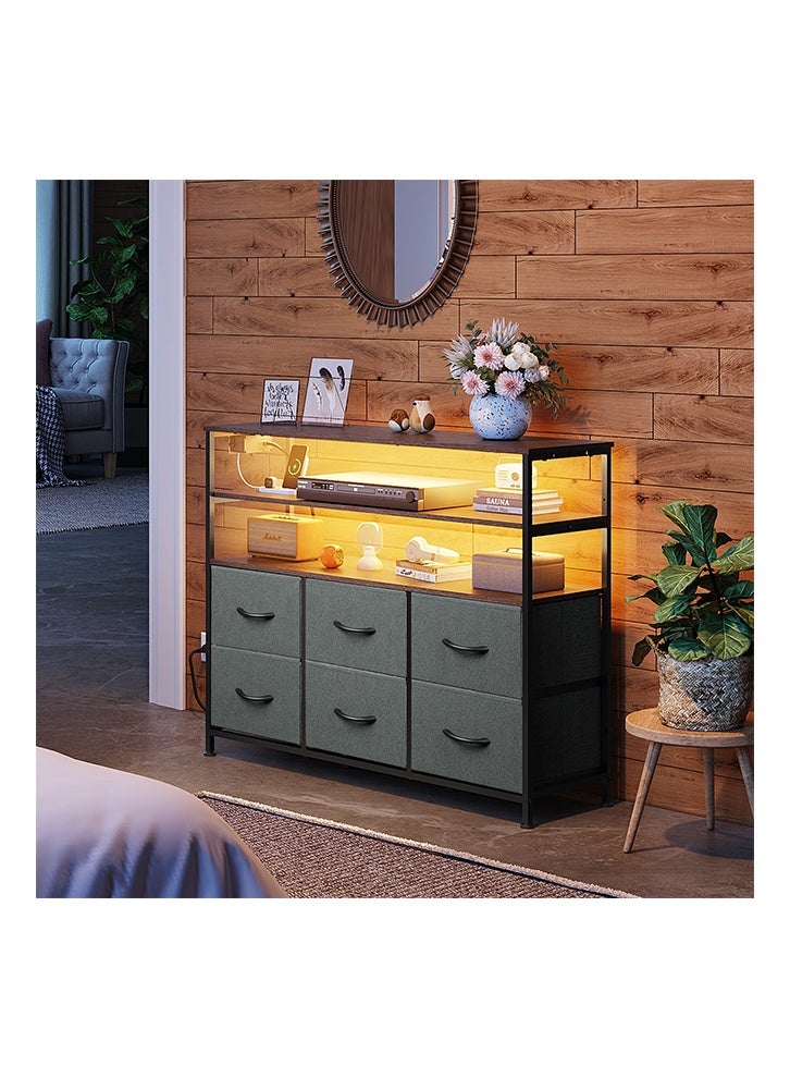 NKX Six-drawer double open shelf  Cabinet for inside Home Room Storage Cabinet 47" inch Grey Color 39.65" inches - Image 3