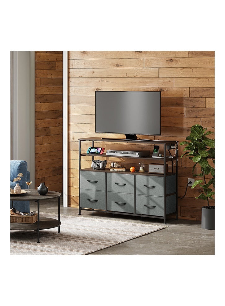 NKX Six-drawer double open shelf  Cabinet for inside Home Room Storage Cabinet 47" inch Grey Color 39.65" inches - Image 2