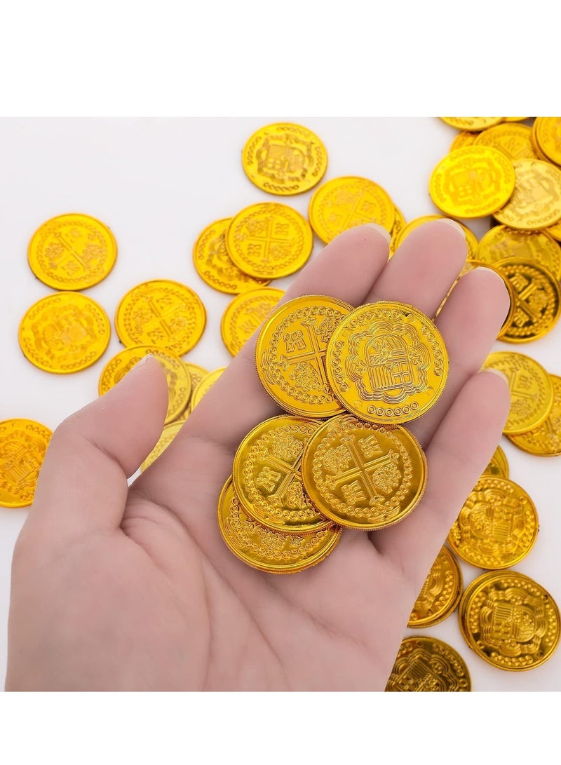 100 قطعة من عملات القراصنة مجموعة من عملات الذهب البلاستيكية للأطفال ألعاب البحث عن الكنوز عملات مزيفة لمغامرة موضوع القراصنة زينة حفلة عيد الميلاد - Image 4