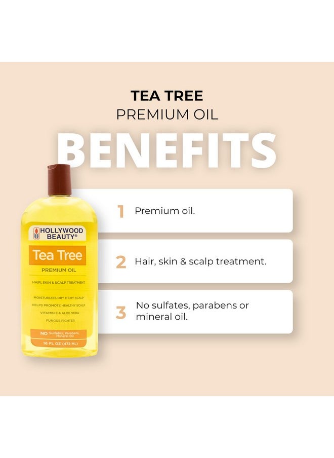 Hollywood Beauty Hollywood Beauty Tea Tree Oil for Hair, Scalp, and Skin, 16 fl oz - Moisturizes Dry, Itchy Scalp, Fungus Fighter, Blended with Vitamin E & Aloe  - Image 2