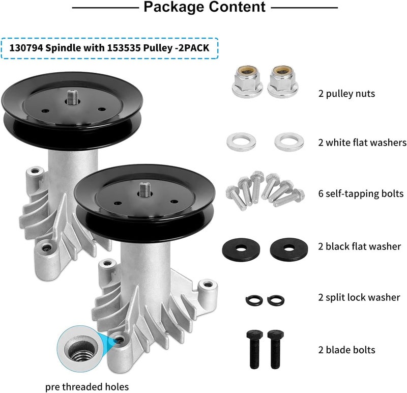 Fourtry Store 130794 Spindle 153535 Pulley Compatible with Craftsman Mower - Spindle Assembly with Pulley Compatible with Craftsman LT1000 LT2000 DYT4000 42" Deck Tractor, HU, Poulan Pro Mower, 2 Pack - Image 5