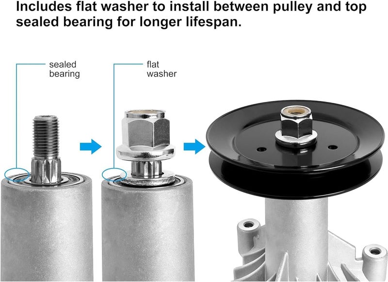 Fourtry Store 130794 Spindle 153535 Pulley Compatible with Craftsman Mower - Spindle Assembly with Pulley Compatible with Craftsman LT1000 LT2000 DYT4000 42" Deck Tractor, HU, Poulan Pro Mower, 2 Pack - Image 2