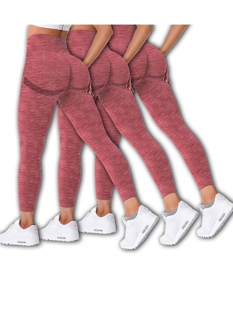 CATANES 3 Pack Of Women Seamless Legging Tummy Control High Waist Workout Gym Yoga Pants Large Red