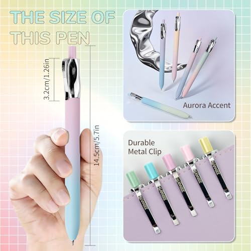 YOXMJDB 5 Pcs Gel Pens, 0.5mm Black Ink Fine Point Quick-Drying Retractable Pens with Metal Clip, Smooth Writing Pens for School & Office, Journaling & Note Taking (5 Pcs Z4 Aurora) - Image 2