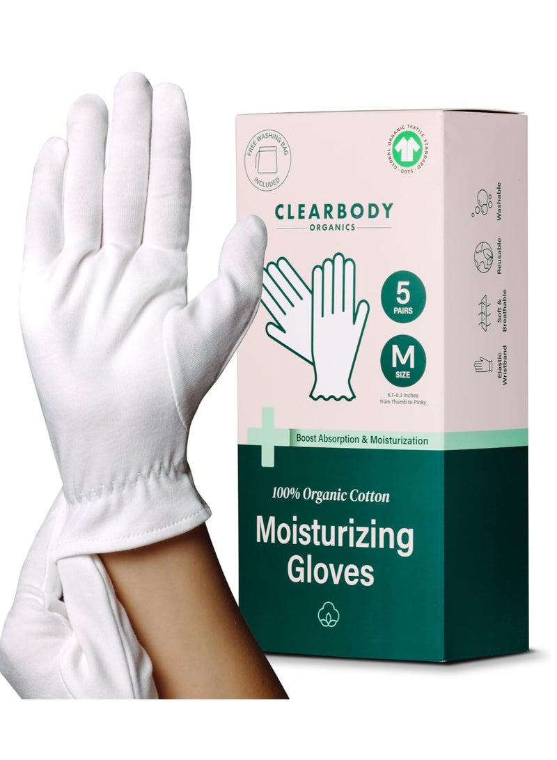 HMNYSOL 5Pairs(10Pcs) Moisturizing Gloves Overnight, Cotton Gloves for Dry Hands Eczema,White Cotton Gloves for Men and Women,Washable SPA Cotton Inspection Gloves, One Size Fit Most Cloth Gloves  - Image 4