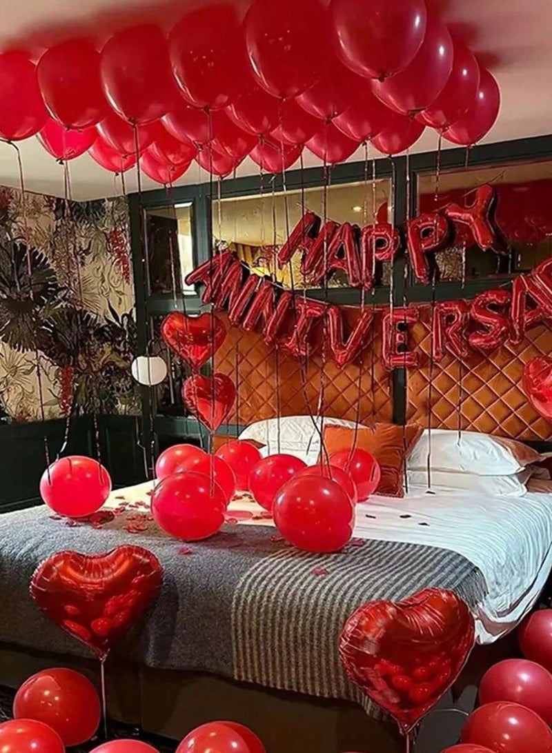 Anniversary Celebration Balloons – A Set of 41 Pieces Including Heart-Shaped Balloons, Red Latex Balloons, and "Happy Anniversary" Letter Balloons to Add a Special and Unique Touch to Your Party. - Image 1