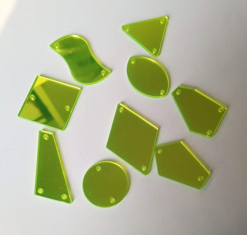 MEYA Sew On Fluorescent Yellow Mirror Rhinestones FlatBack Acrylic Mirrored Beads for Costume Wedding Dress Accesories 50PCS - Image 2