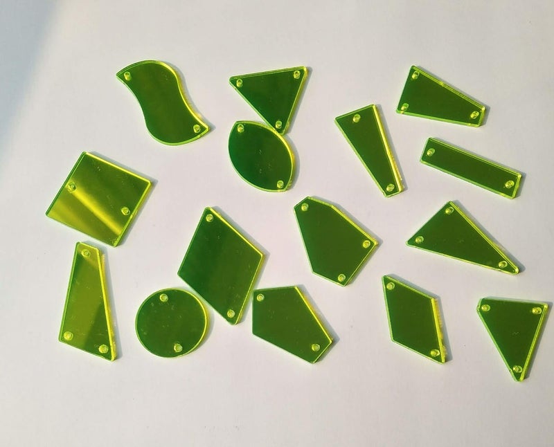 MEYA Sew On Fluorescent Yellow Mirror Rhinestones FlatBack Acrylic Mirrored Beads for Costume Wedding Dress Accesories 50PCS - Image 3