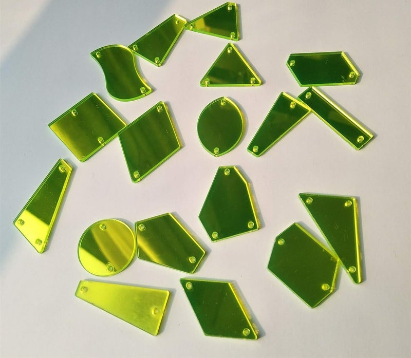 MEYA Sew On Fluorescent Yellow Mirror Rhinestones FlatBack Acrylic Mirrored Beads for Costume Wedding Dress Accesories 50PCS - Image 4
