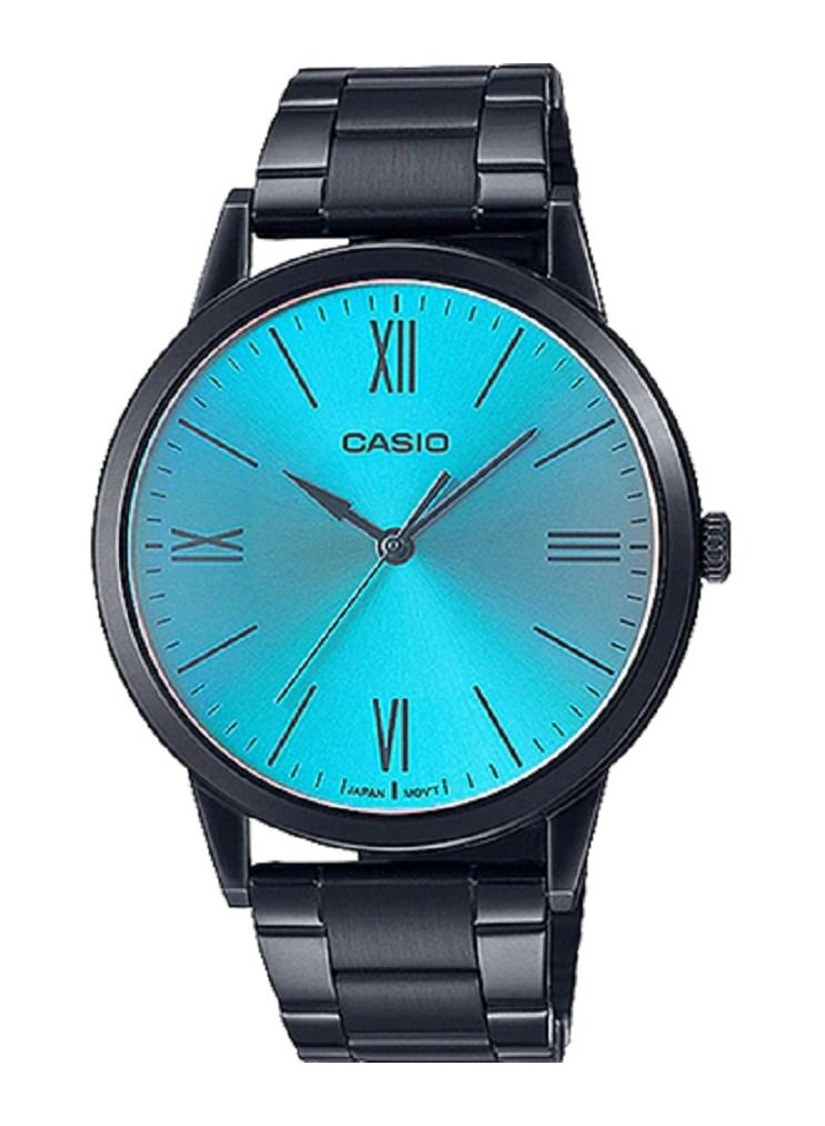 Casio Men Watch Analog Blue Dial Stainless Steel Black ion Plated Band and Case MTP-E600B-2BDF. - Image 1