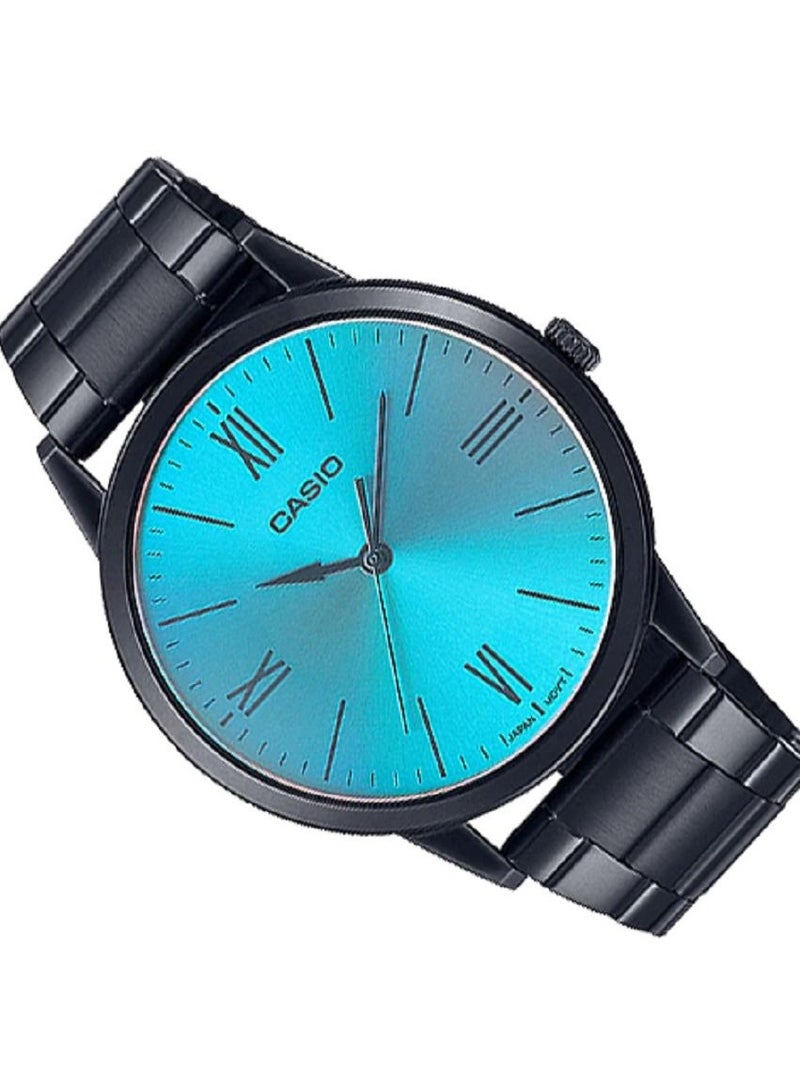 Casio Men Watch Analog Blue Dial Stainless Steel Black ion Plated Band and Case MTP-E600B-2BDF. - Image 2