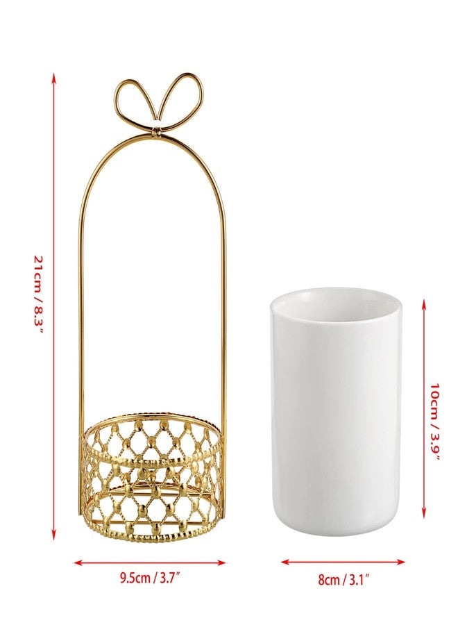 JUXYES Ceramic Silverware Holder For Tabletop, White Cutlery Holder With Golden Metal Bracket, Decorative Flatware Holder Countertop Utensil Holder Organizer for Wedding Kitchen Dining Tables - Image 3