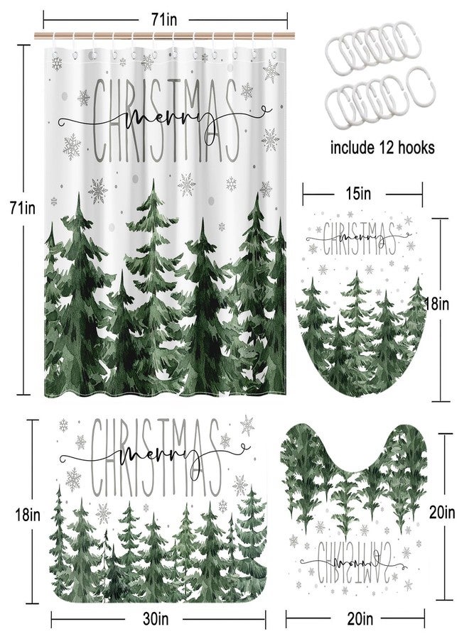 Mocsicka Winter Pine Tree Shower Curtain Set for Bathroom, 4Pcs Christmas Winter Forest Scene Bathroom Sets with Non Slip Rugs, Toilet Lid Cover, Bath Mat, Shower Curtain, Bathroom Decor with 12 Hooks - Image 3