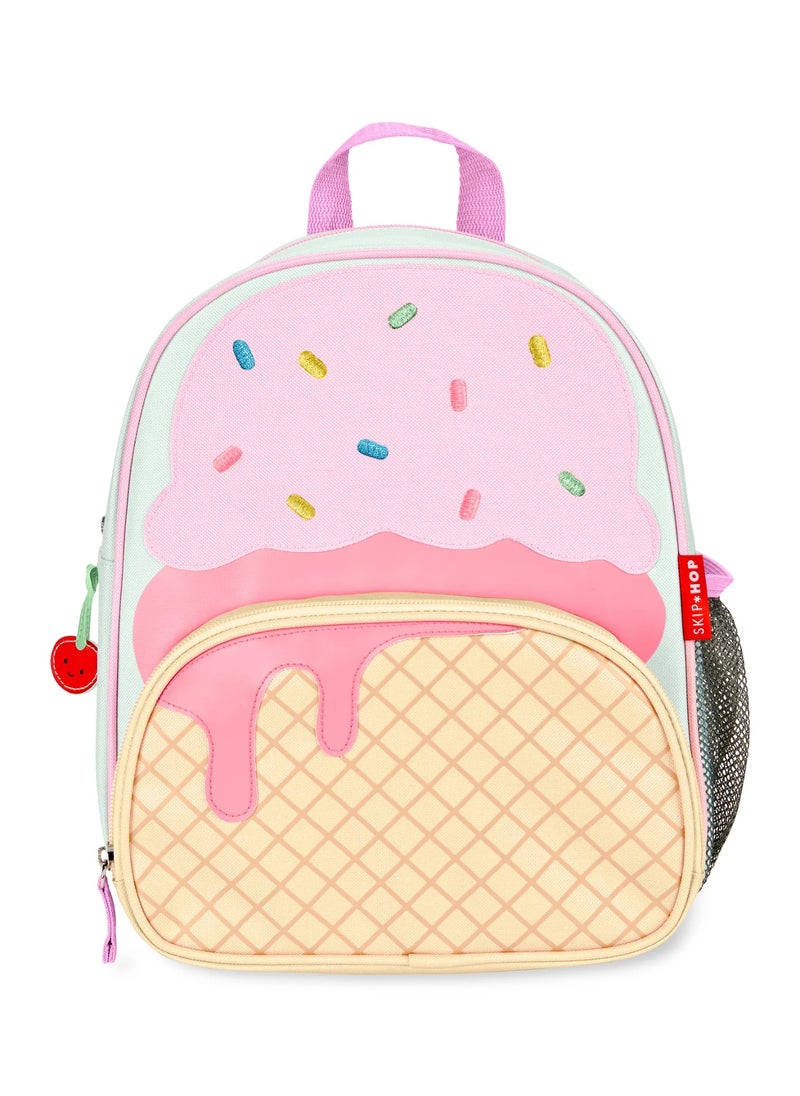 Skip Hop Skip Hop Spark Style Ice Cream Themed Kids Backpack, Preschool Backpack for Boys and Girls, Spacious, Adjustable Padded Straps, Side Mesh Bottle Pocket, Durable and Easy to Clean, Suitable for 3 Years+, Pink - 12 Inches  - Image 1